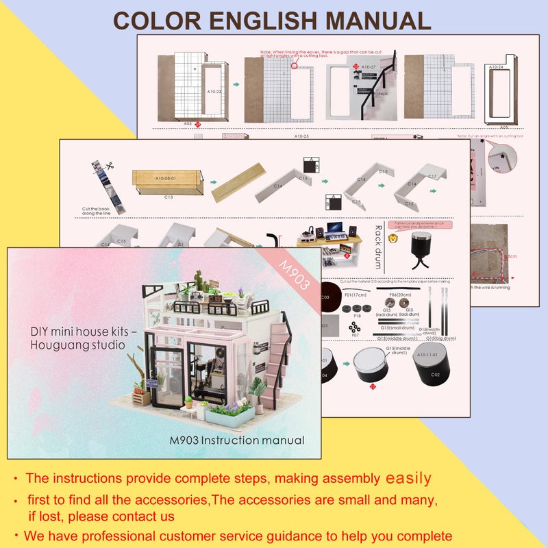 Spilay مجموعة بيت الدمى المصغرة Spilay DIY مع أثاث خشبي، مجموعة بيت الدمى DIY مع مقاومة للغبار وحركة موسيقية بمقياس 1:24، غرفة إبداعية لهدية عيد الحب الرومانسية (استوديو الوقت) - Image 4